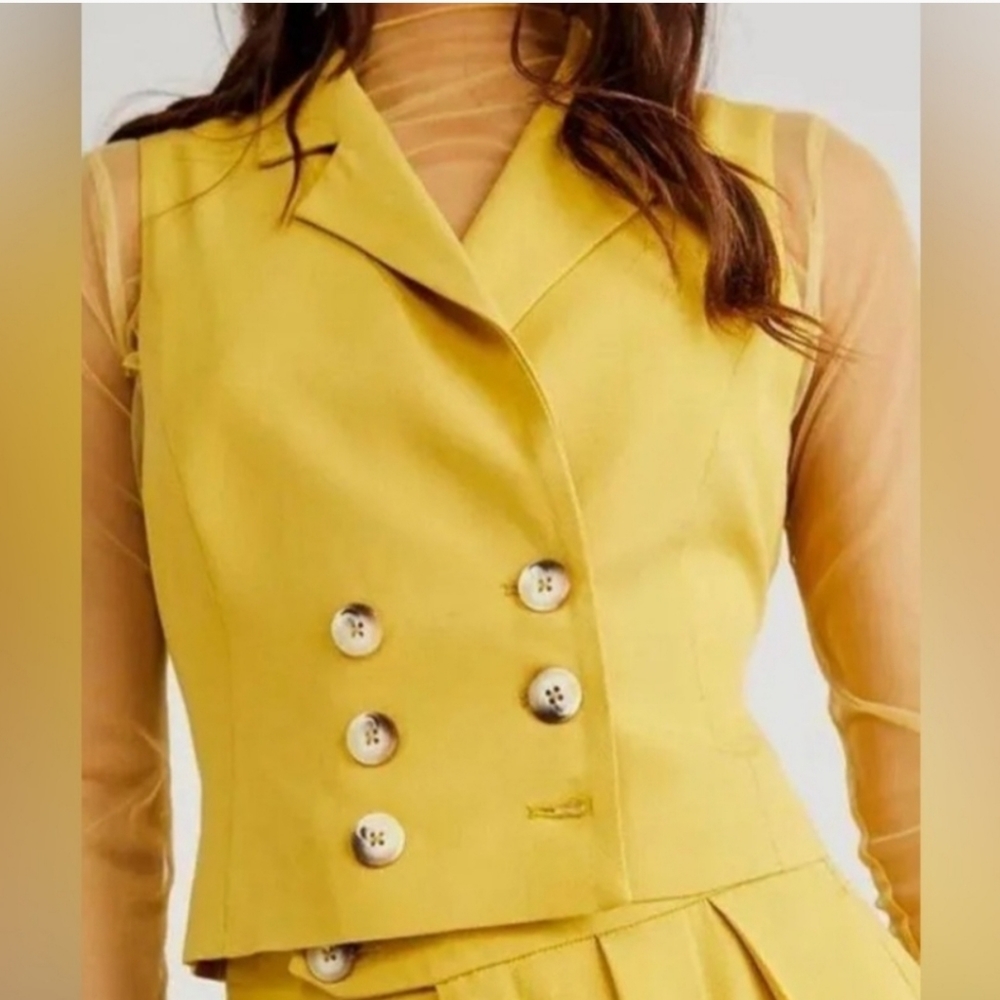 Free People Gabbie Suit Vest in  Yellow Bitter Oil